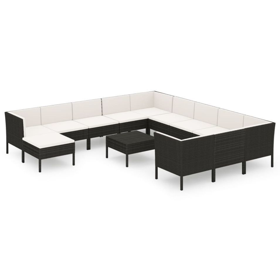 Salon de jardin 13 pcs avec coussins Résine tressée Noir 11 - Photo n°1