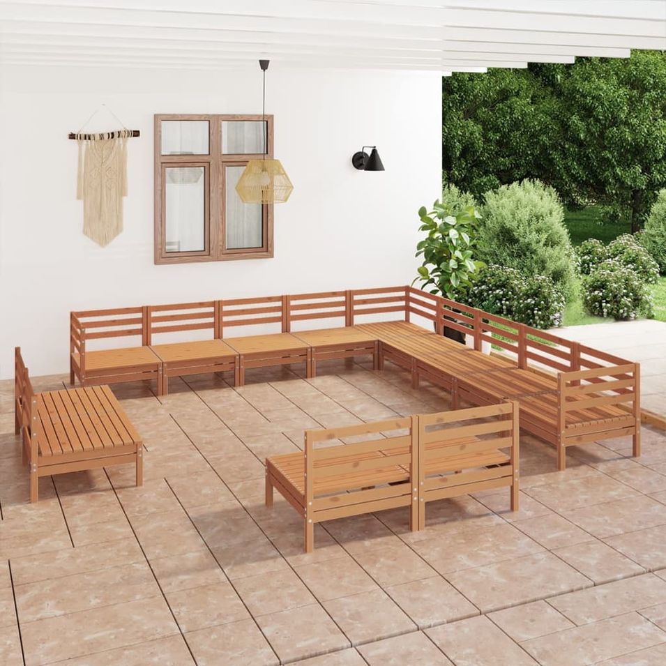 Salon de jardin 13 pcs Bois de pin massif Marron miel 3 - Photo n°1