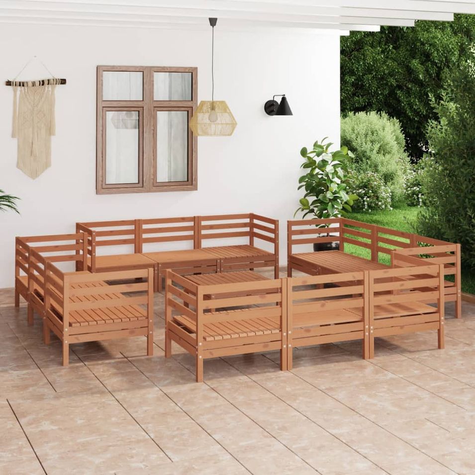 Salon de jardin 13 pcs Marron miel Bois de pin massif 7 - Photo n°1