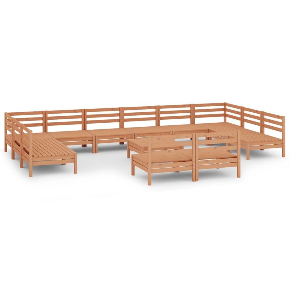 Salon de jardin 13 pcs Marron miel Bois de pin massif - Photo n°1