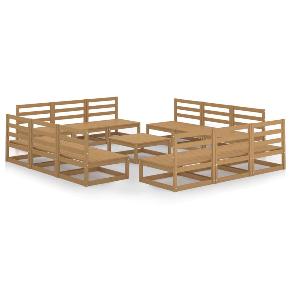Salon de jardin 13 pcs Marron miel Bois de pin massif 3 - Photo n°1