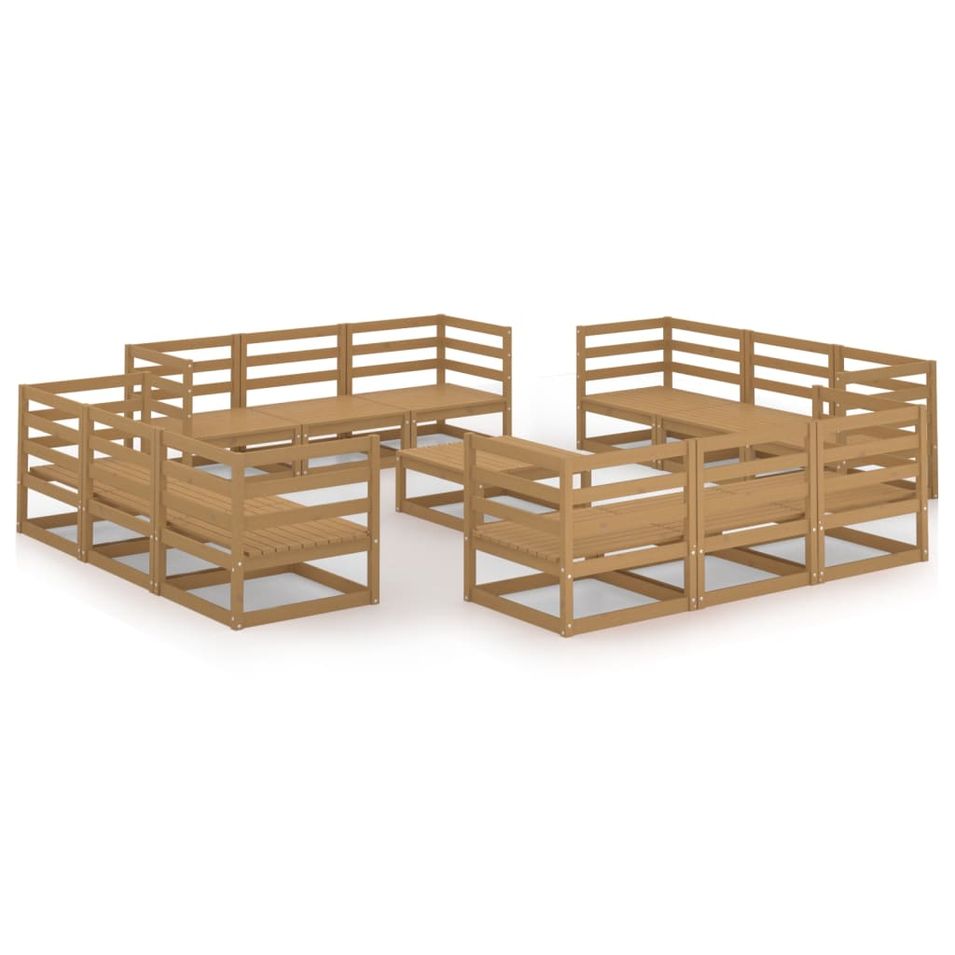 Salon de jardin 13 pcs Marron miel Bois de pin massif 4 - Photo n°1