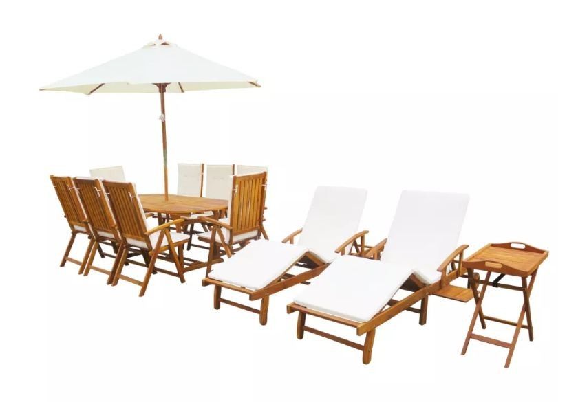 Salon de jardin 13 pièces acacia massif foncé avec coussins Polina - Photo n°1