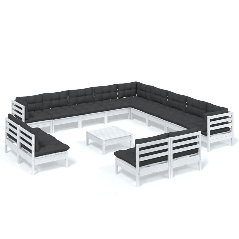 Salon de jardin 14 pcs avec coussins Blanc Bois de pin solide 2 - Photo n°1
