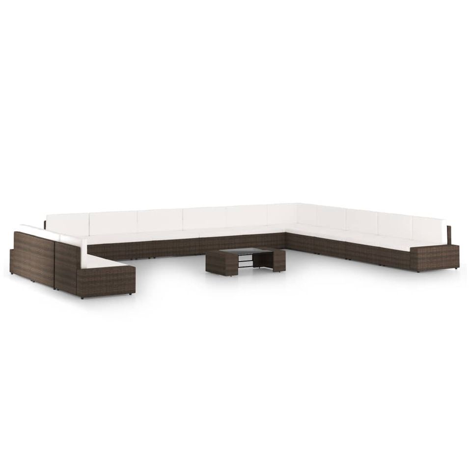 Salon de jardin 14 pcs avec coussins Marron Résine tressée 7 - Photo n°1