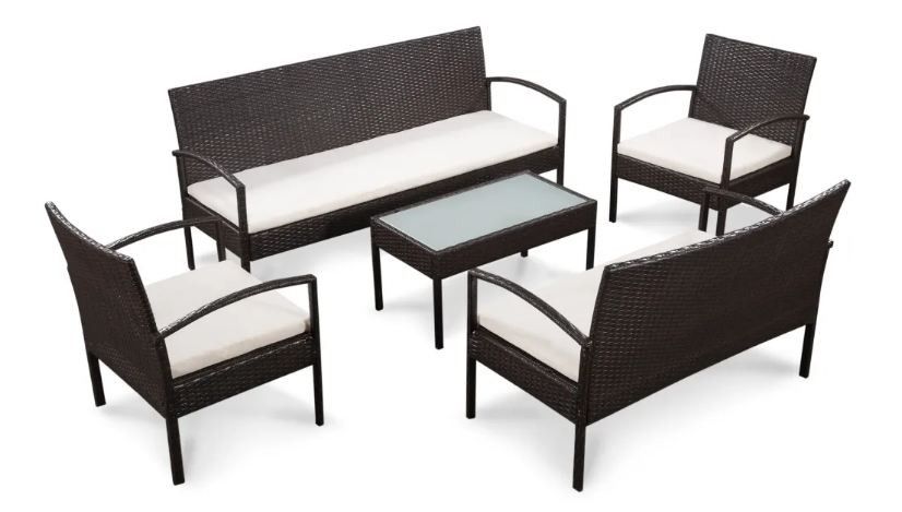 Salon de jardin 2 canapés 2 fauteuils résine tressée marron King - Photo n°1