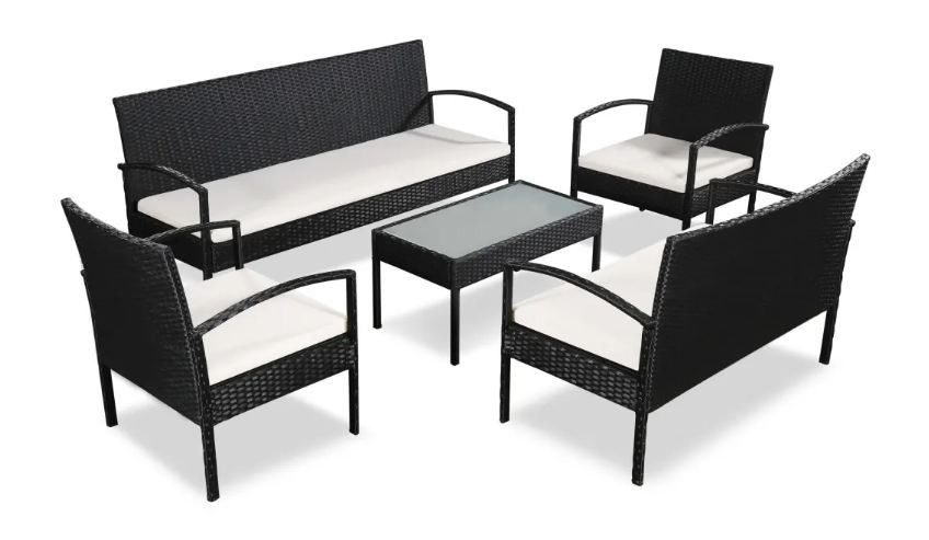 Salon de jardin 2 canapés 2 fauteuils résine tressée noir King - Photo n°1