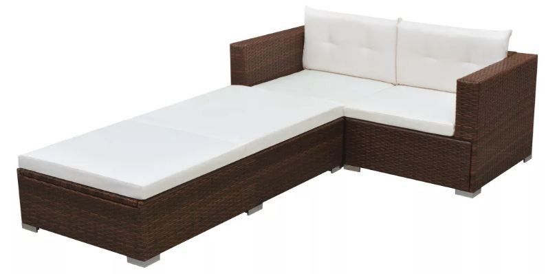 Salon de jardin 2 fauteuils résine tressée marron avec coussin blanc Kim - Photo n°1