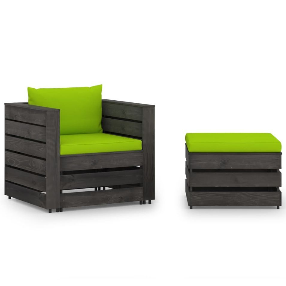 Salon de jardin 2 pcs avec coussins Bois imprégné de gris 12 - Photo n°1