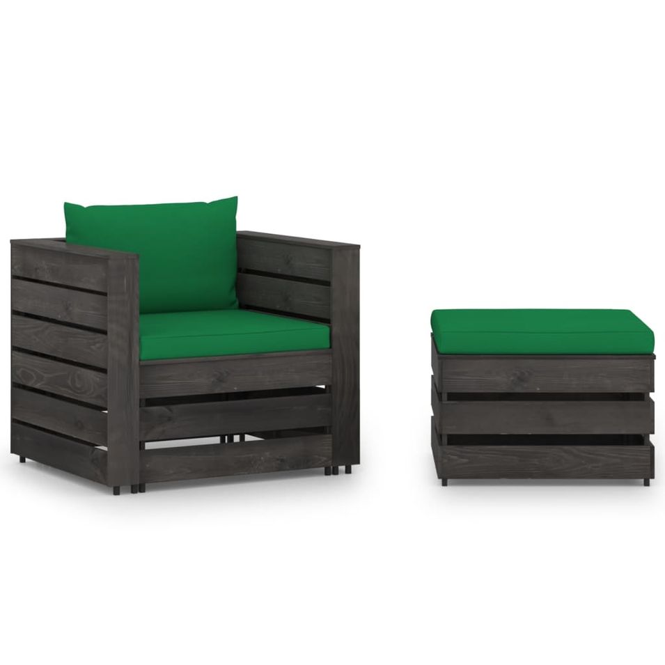 Salon de jardin 2 pcs avec coussins Bois imprégné de gris 10 - Photo n°1