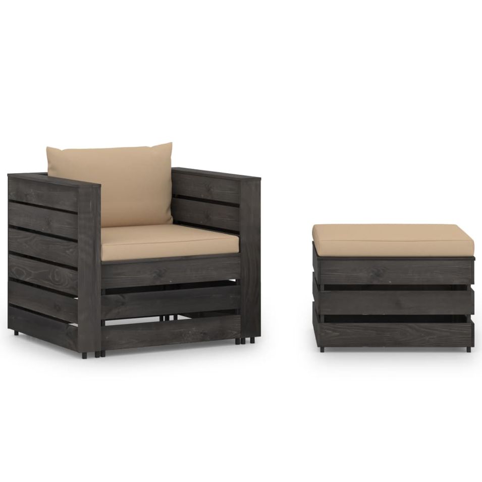 Salon de jardin 2 pcs avec coussins Bois imprégné de gris 8 - Photo n°1
