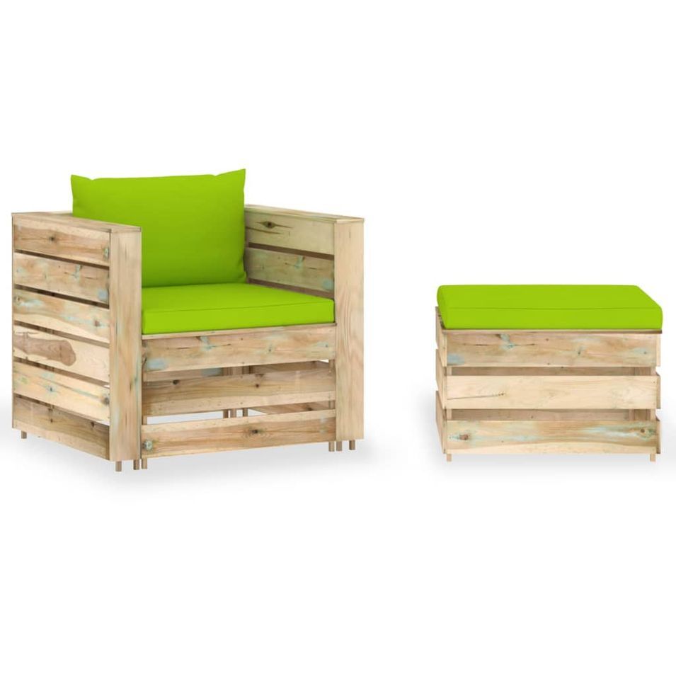 Salon de jardin 2 pcs avec coussins Bois imprégné de vert 5 - Photo n°1