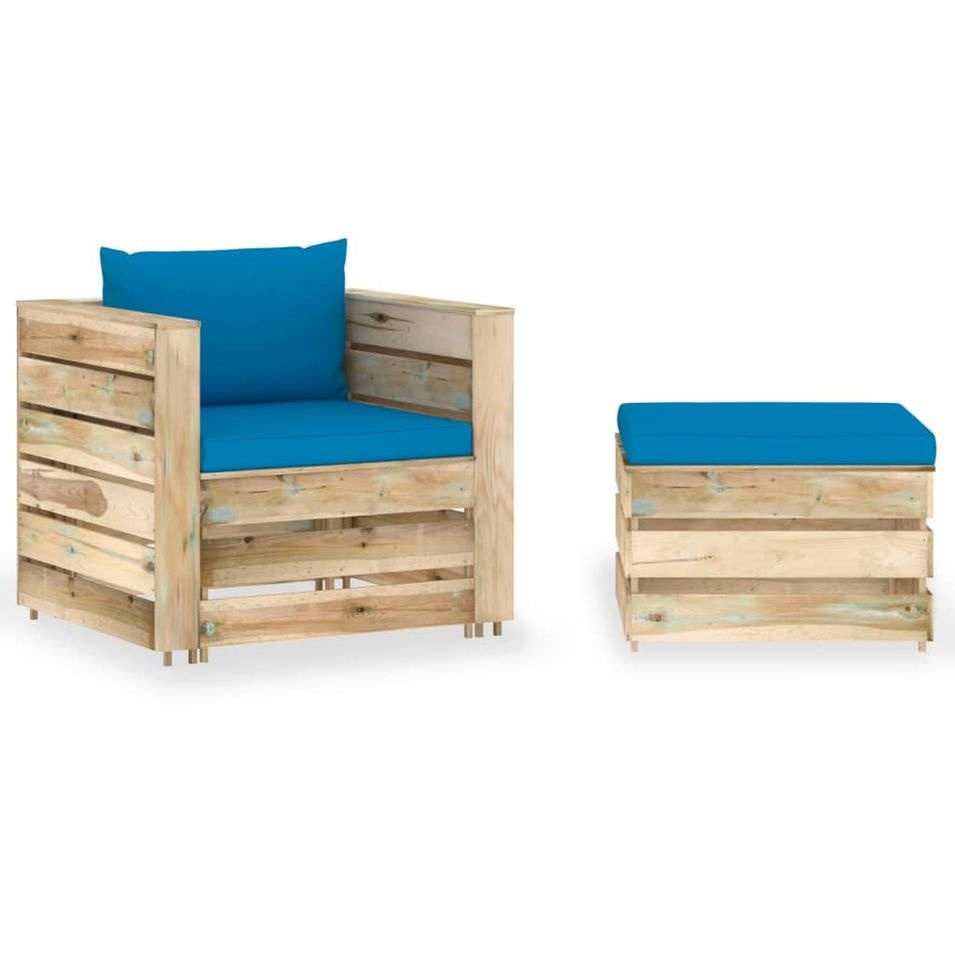 Salon de jardin 2 pcs avec coussins Bois imprégné de vert 10 - Photo n°1