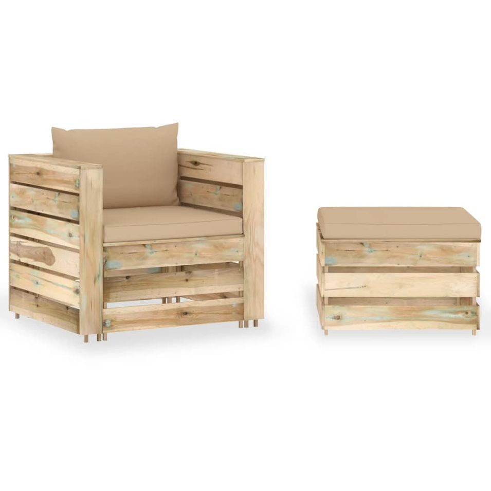 Salon de jardin 2 pcs avec coussins Bois imprégné de vert - Photo n°1