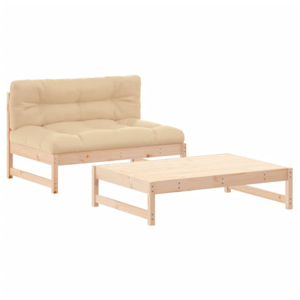 Salon de jardin 2 pcs avec coussins bois massif - Photo n°1