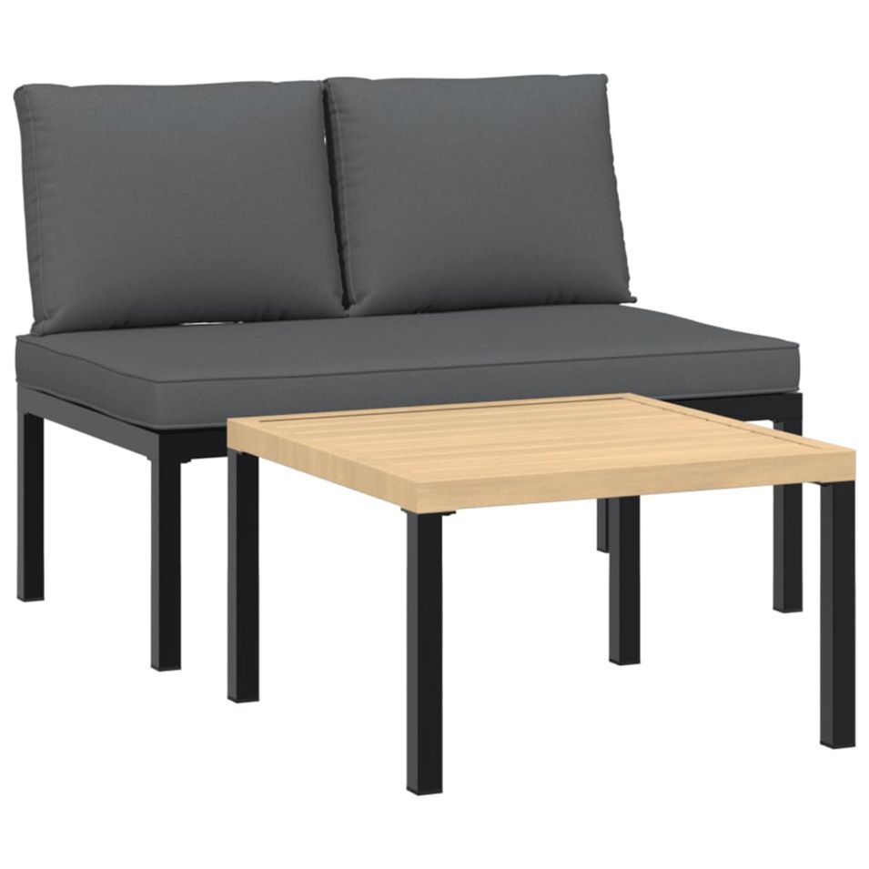 Salon de jardin 2 pcs avec coussins noir aluminium - Photo n°1