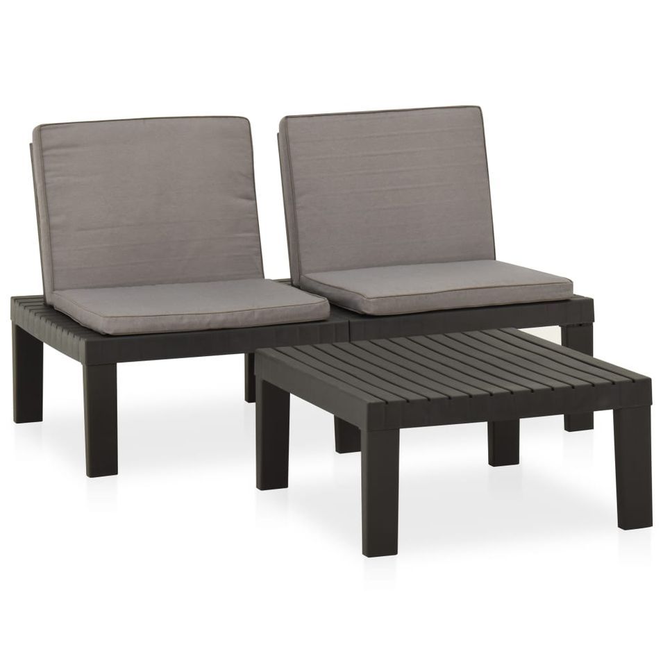 Salon de jardin 2 pcs avec coussins Plastique Gris - Photo n°1