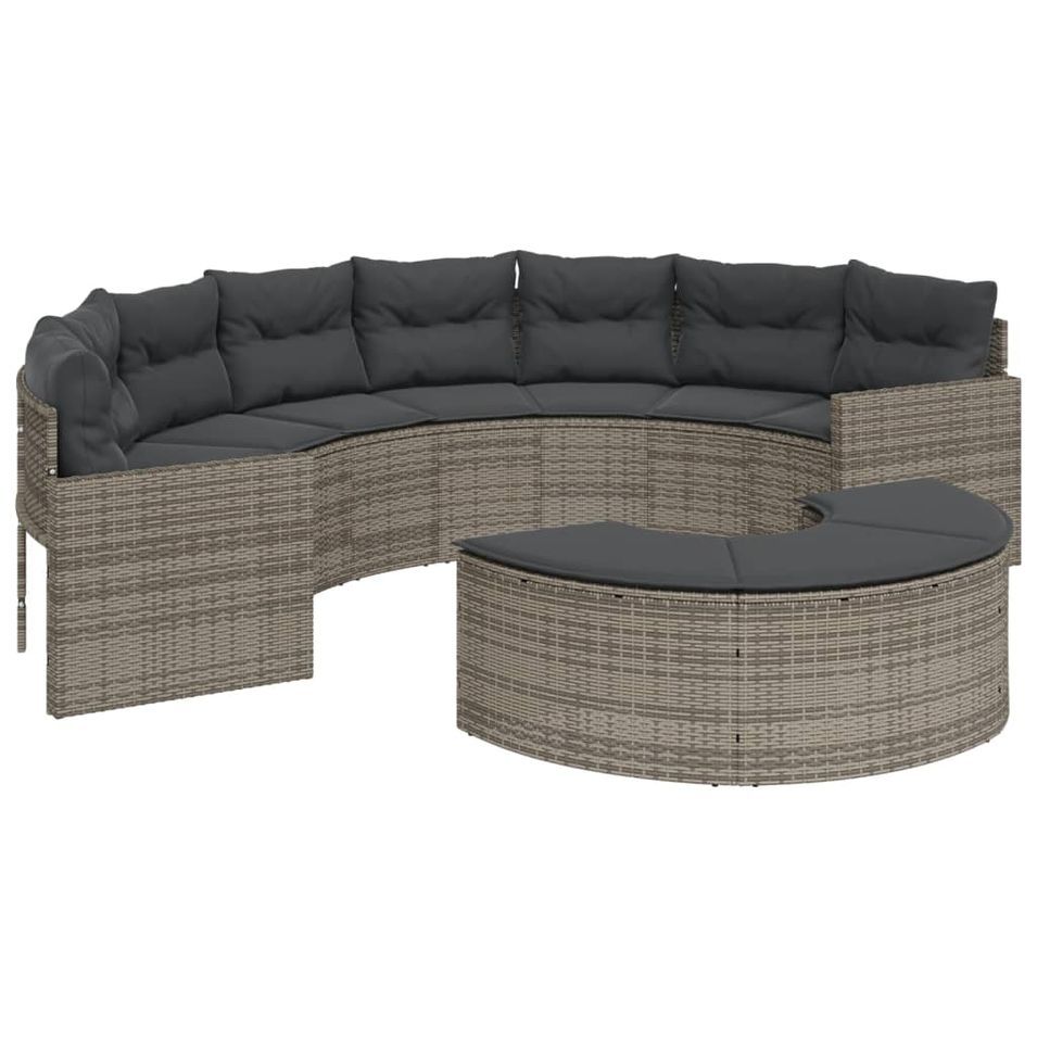 Salon de jardin 2 pcs demi-rond gris résine tressée - Photo n°1