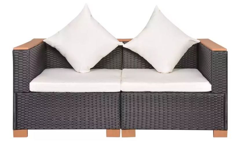 Salon de jardin 2 pièces résine tressée noir et coussins blanc Kimberly - Photo n°1