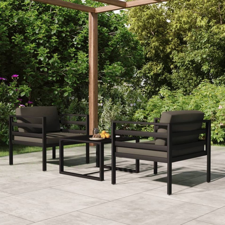 Salon de jardin 3 pcs avec coussins Aluminium Anthracite - Photo n°1