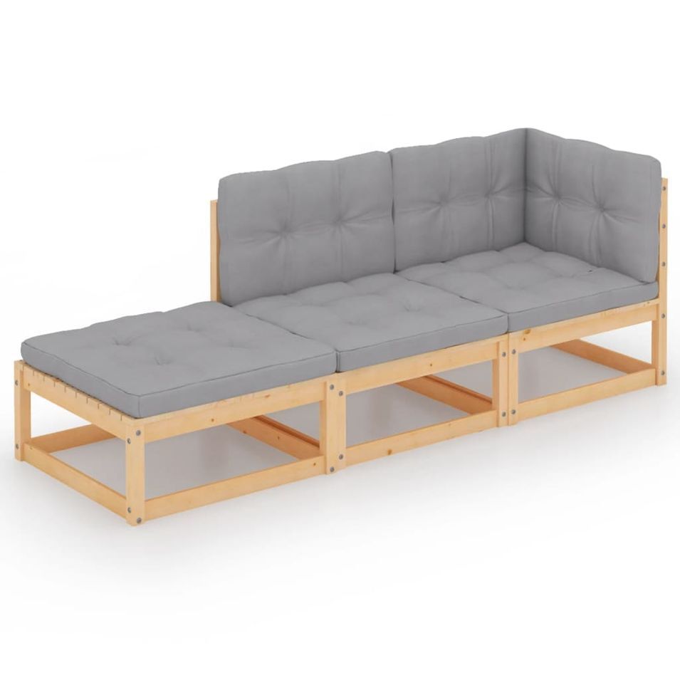 Salon de jardin 3 pcs avec coussins Bois de pin massif 15 - Photo n°1