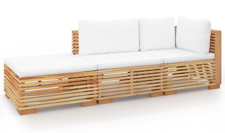 Salon de jardin 3 pcs avec coussins Bois de teck solide - Photo n°1
