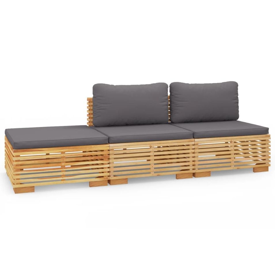 Salon de jardin 3 pcs avec coussins Bois de teck solide - Photo n°1