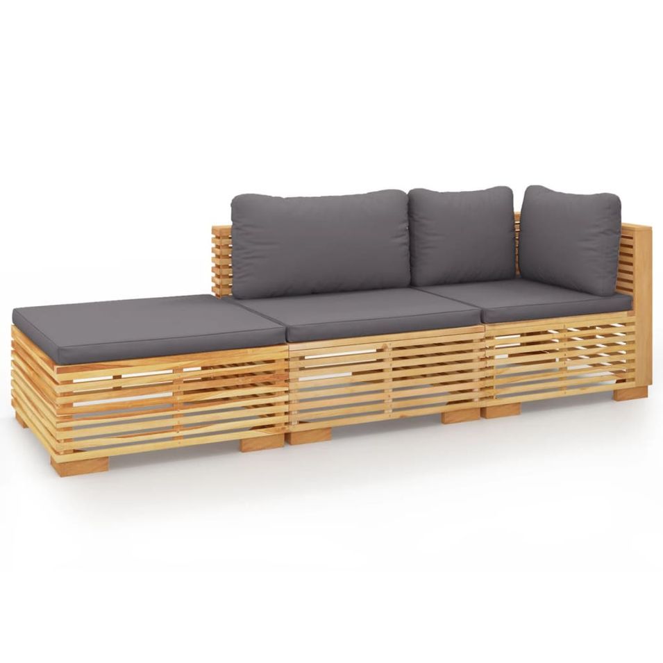 Salon de jardin 3 pcs avec coussins Bois de teck solide - Photo n°1