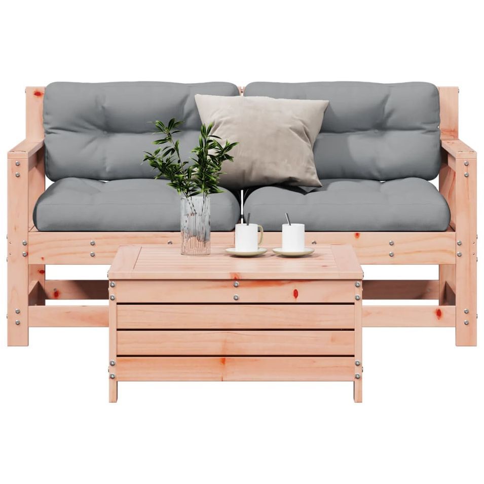 Salon de jardin 3 pcs avec coussins bois massif douglas - Photo n°1