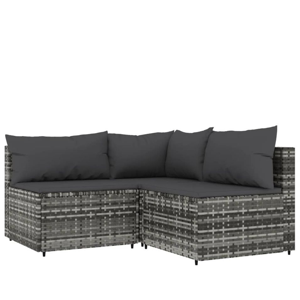Salon de jardin 3 pcs avec coussins Gris Résine tressée - Photo n°1