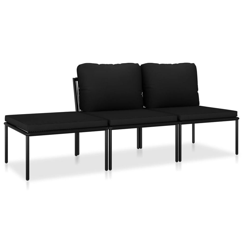 Salon de jardin 3 pcs avec coussins Noir PVC - Photo n°1