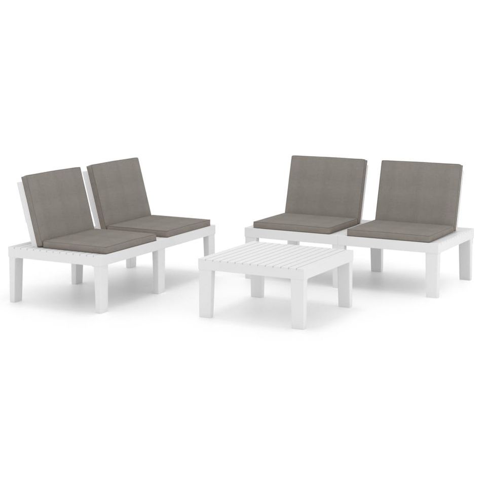 Salon de jardin 3 pcs avec coussins Plastique Blanc 2 - Photo n°1