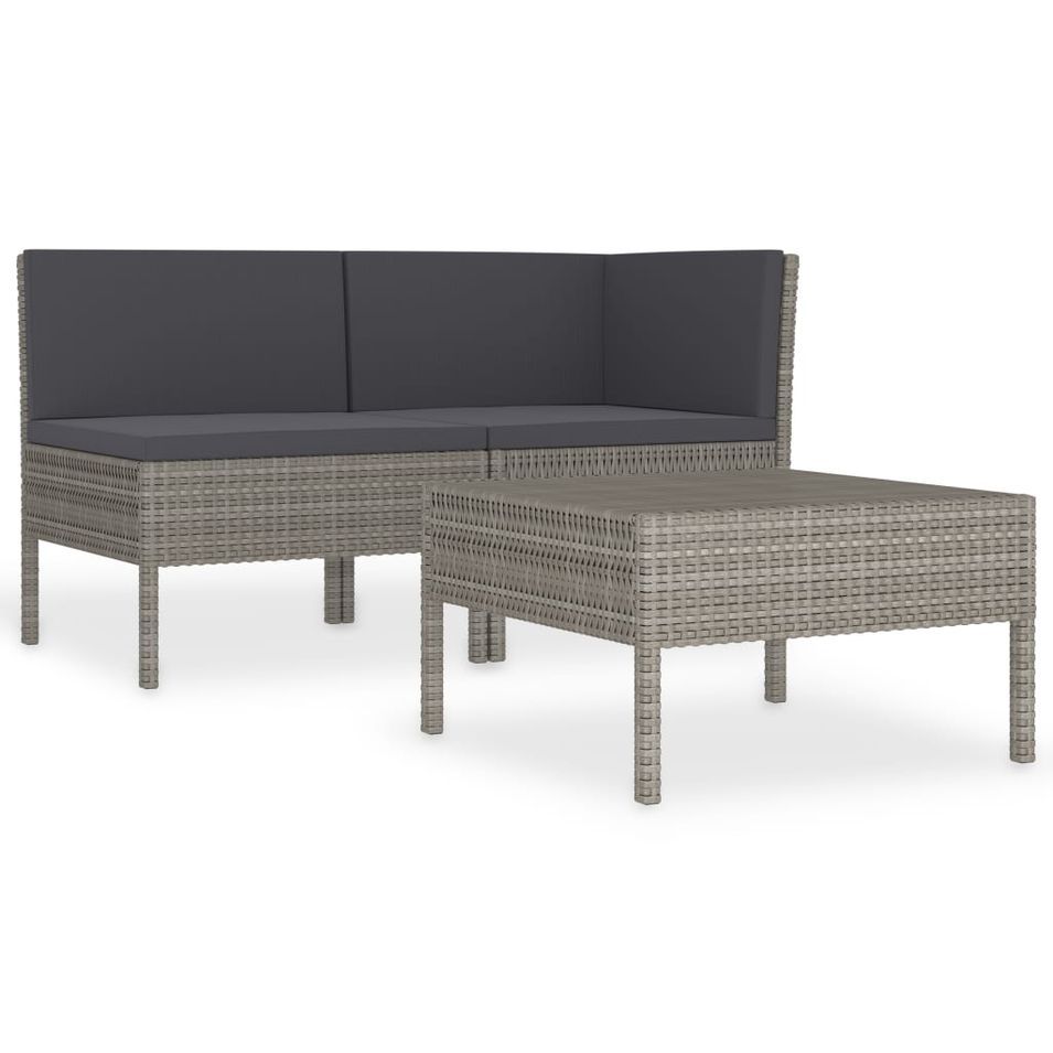 Salon de jardin 3 pcs avec coussins Résine tressée Gris 12 - Photo n°1