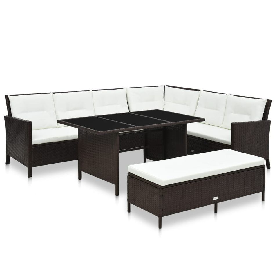 Salon de jardin 3 pcs avec coussins Résine tressée Marron 5 - Photo n°1