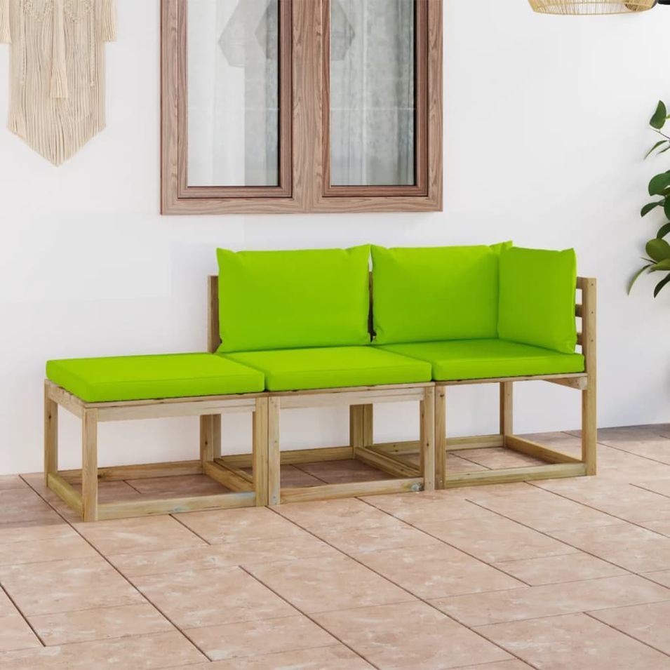 Salon de jardin 3 pcs avec coussins vert vif 2 - Photo n°1