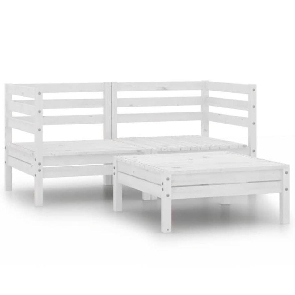 Salon de jardin 3 pcs Bois de pin massif Blanc 3 - Photo n°1