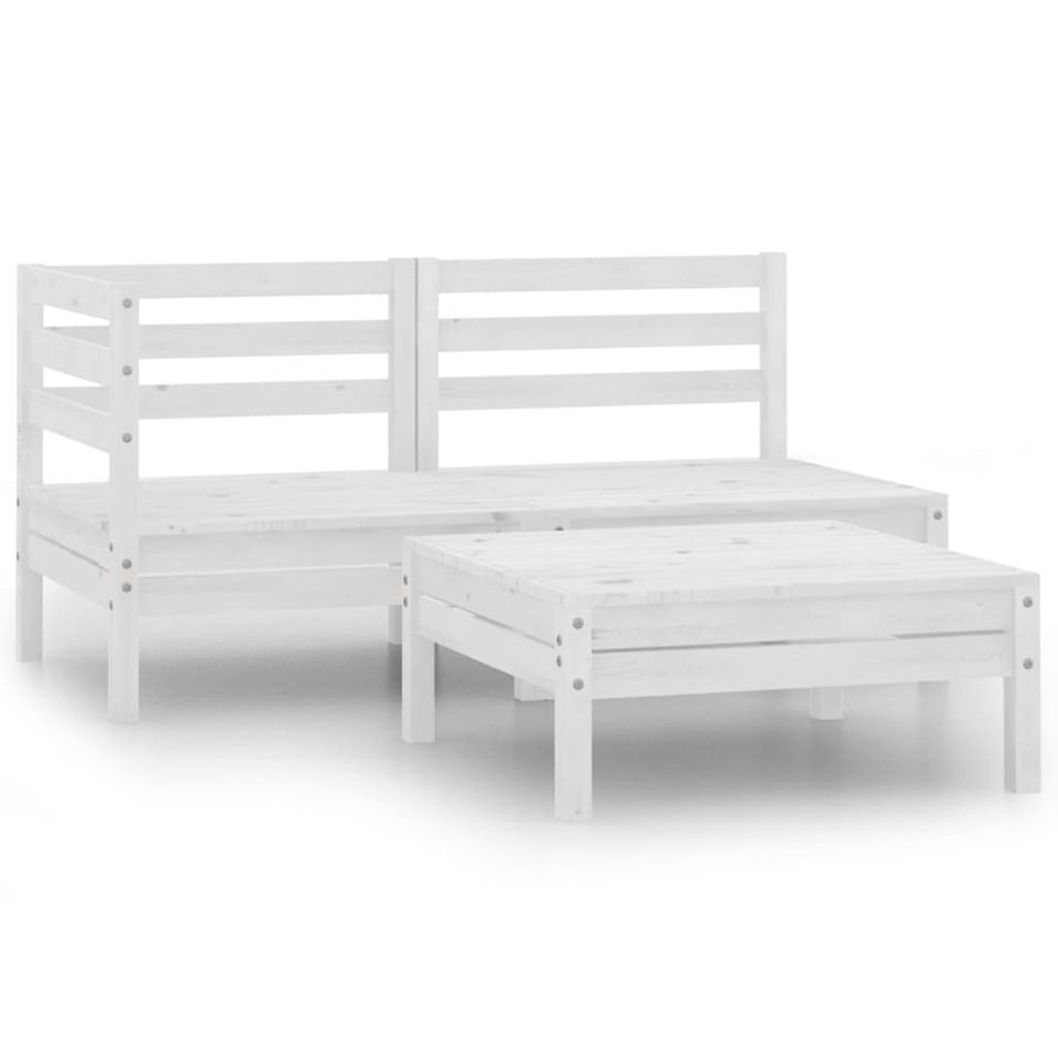 Salon de jardin 3 pcs Bois de pin massif Blanc 2 - Photo n°1