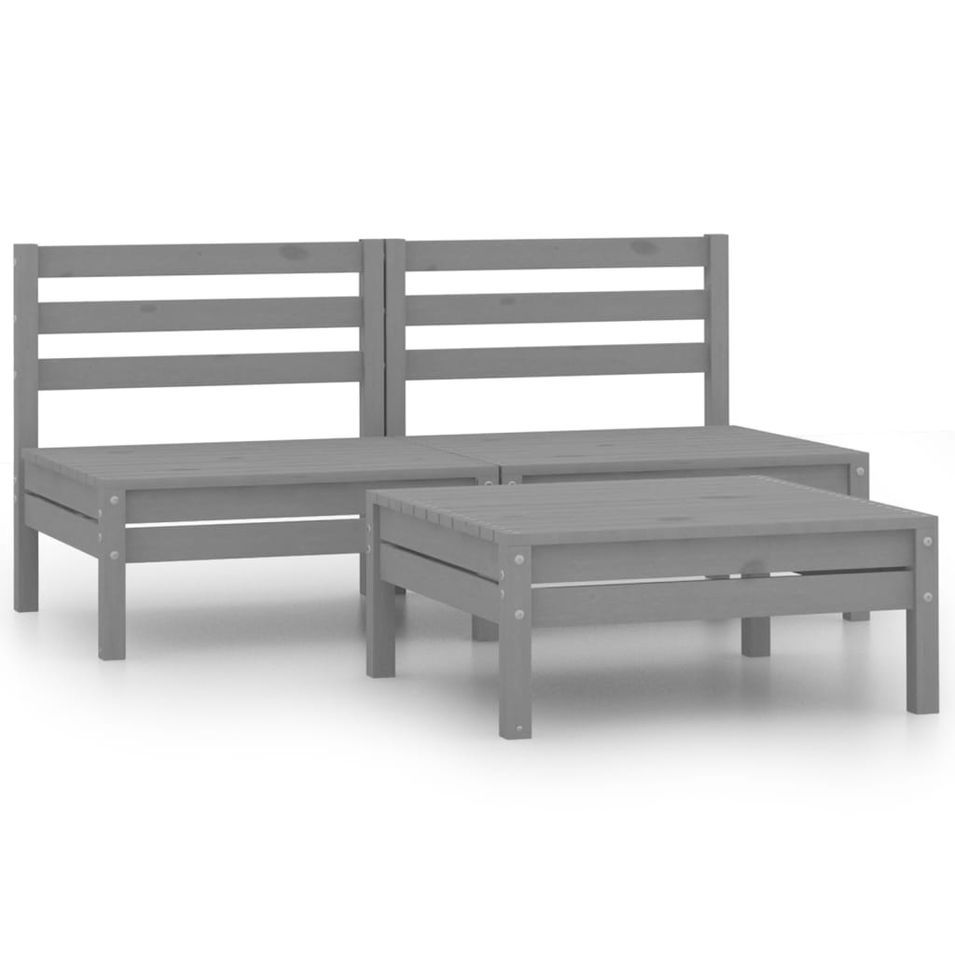 Salon de jardin 3 pcs Bois de pin massif Gris 3 - Photo n°1
