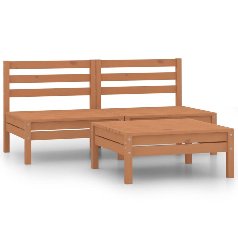 Salon de jardin 3 pcs Bois de pin massif Marron miel 3 - Photo n°1