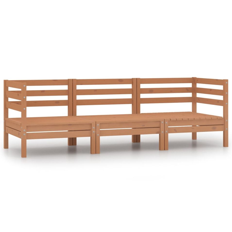 Salon de jardin 3 pcs Bois de pin massif Marron miel 2 - Photo n°1