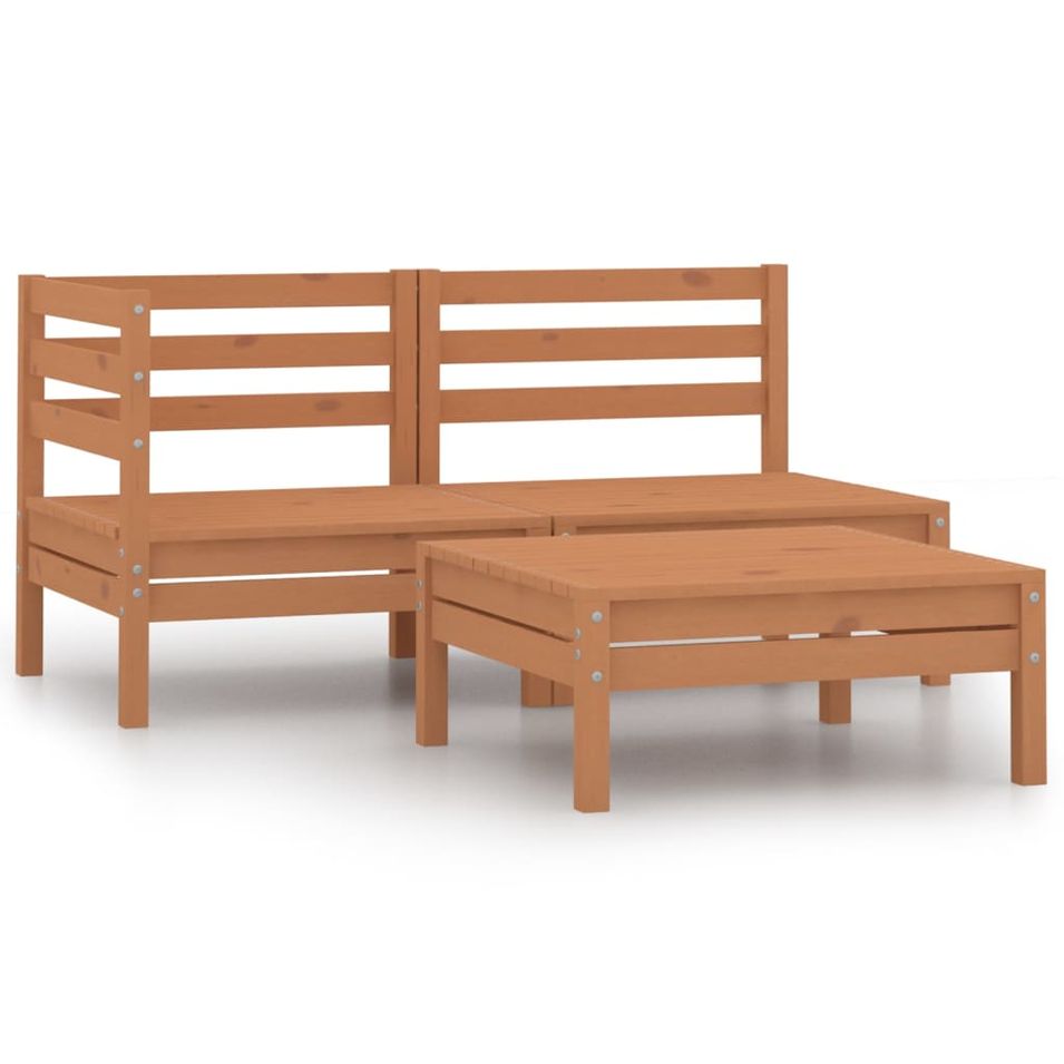 Salon de jardin 3 pcs Bois de pin massif Marron miel 4 - Photo n°1