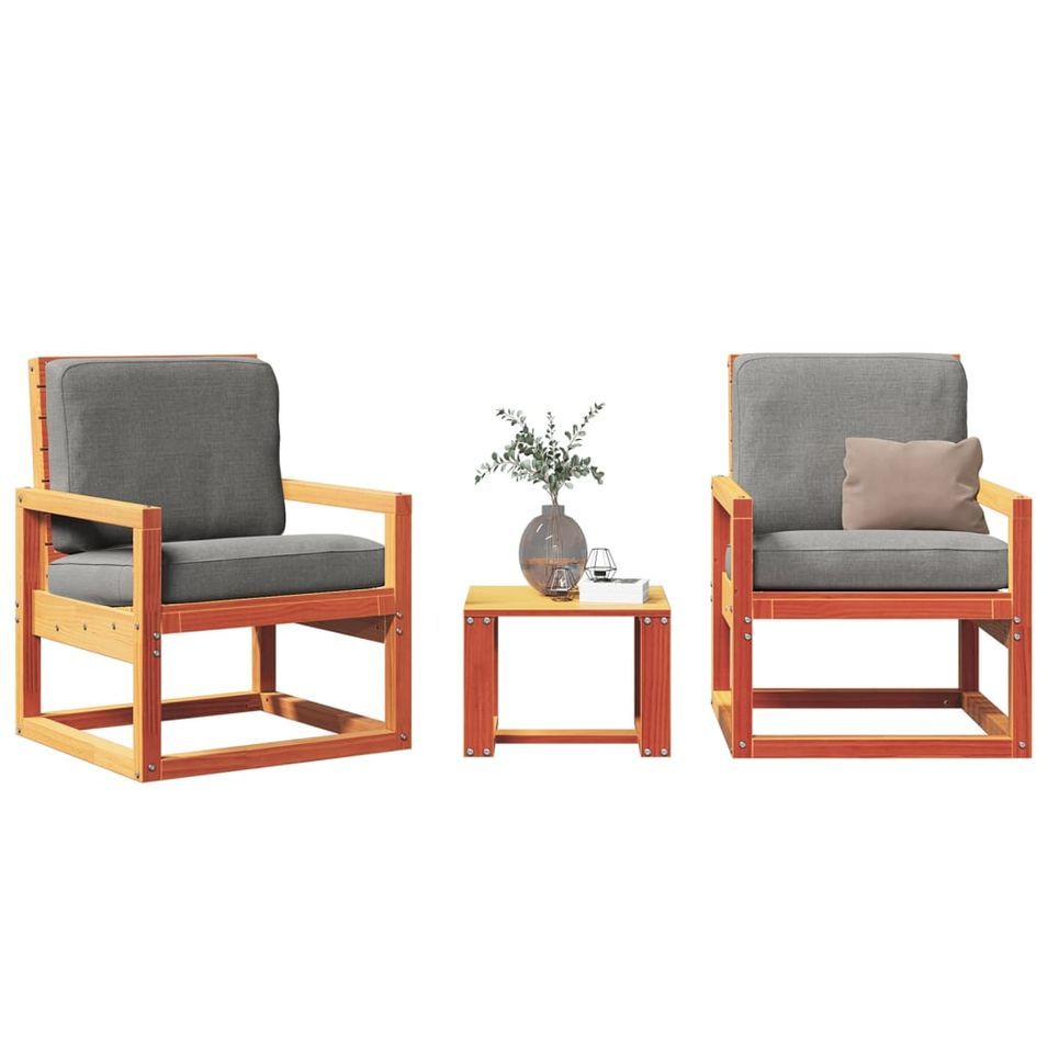 Salon de jardin 3 pcs marron bois de pin massif - Photo n°1