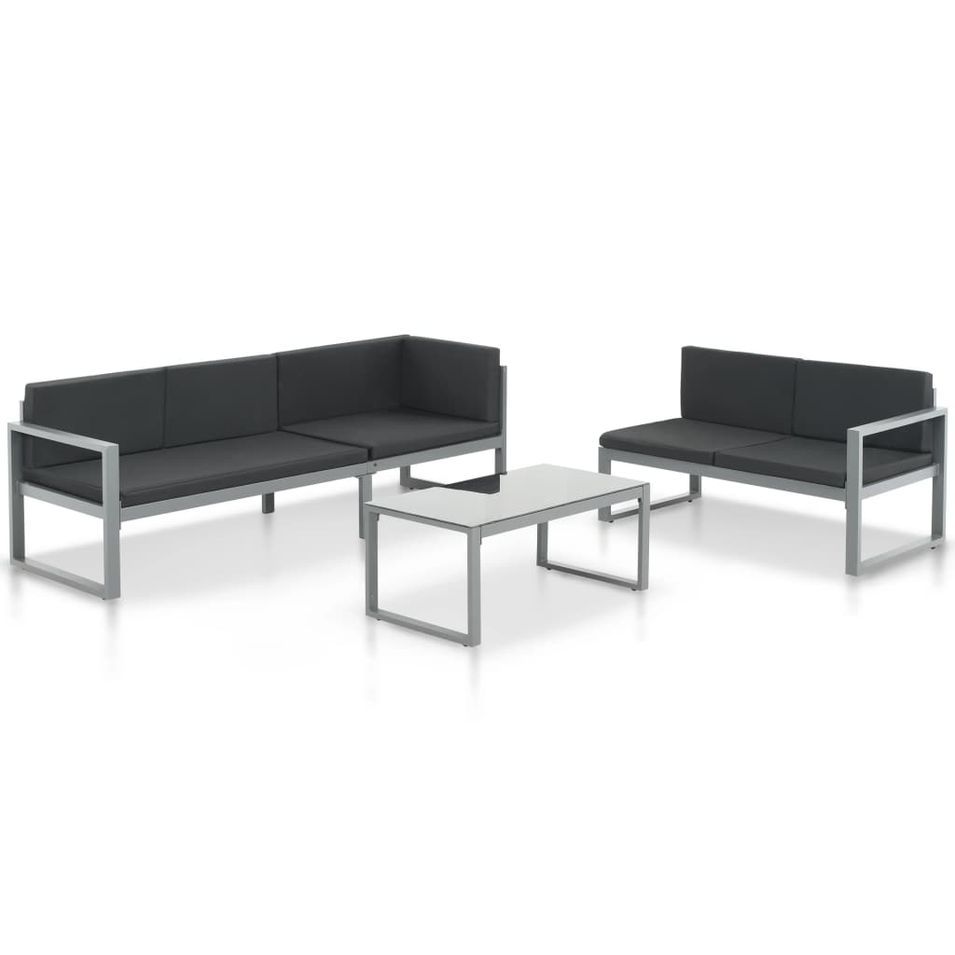 Salon de jardin 3 pcs et coussins Aluminium Noir - Photo n°1