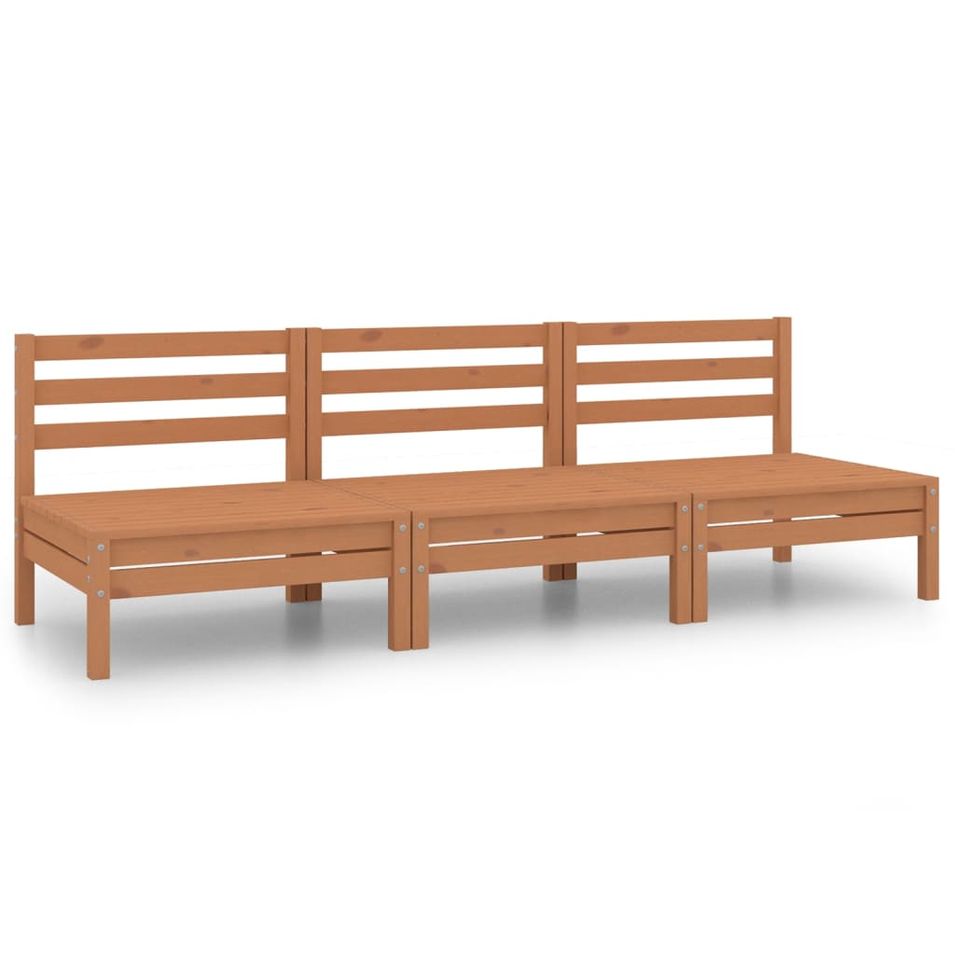 Salon de jardin 3 pcs Marron miel Bois de pin massif 7 - Photo n°1