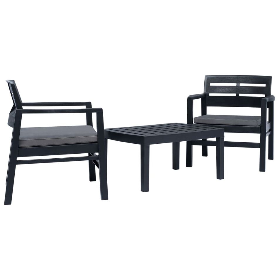 Salon de jardin 3 pcs Plastique Anthracite 2 - Photo n°1