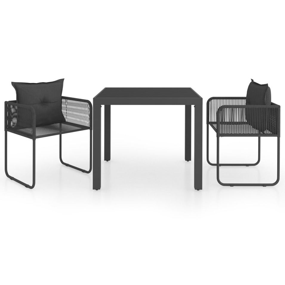 Salon de jardin 3 pcs PVC Résine tressée Noir Tizane 2 - Photo n°1