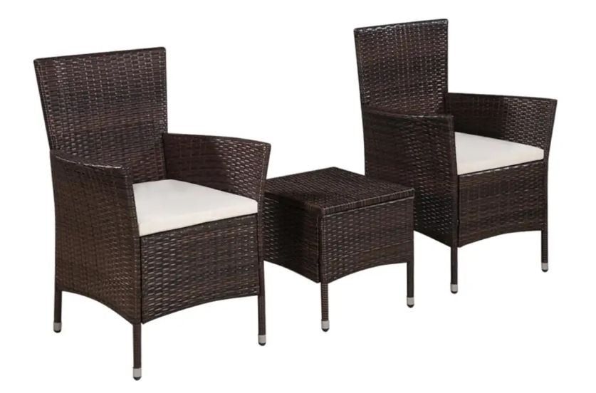 Salon de jardin 3 pièces résine tressée marron cousins blanc Mik - Photo n°1