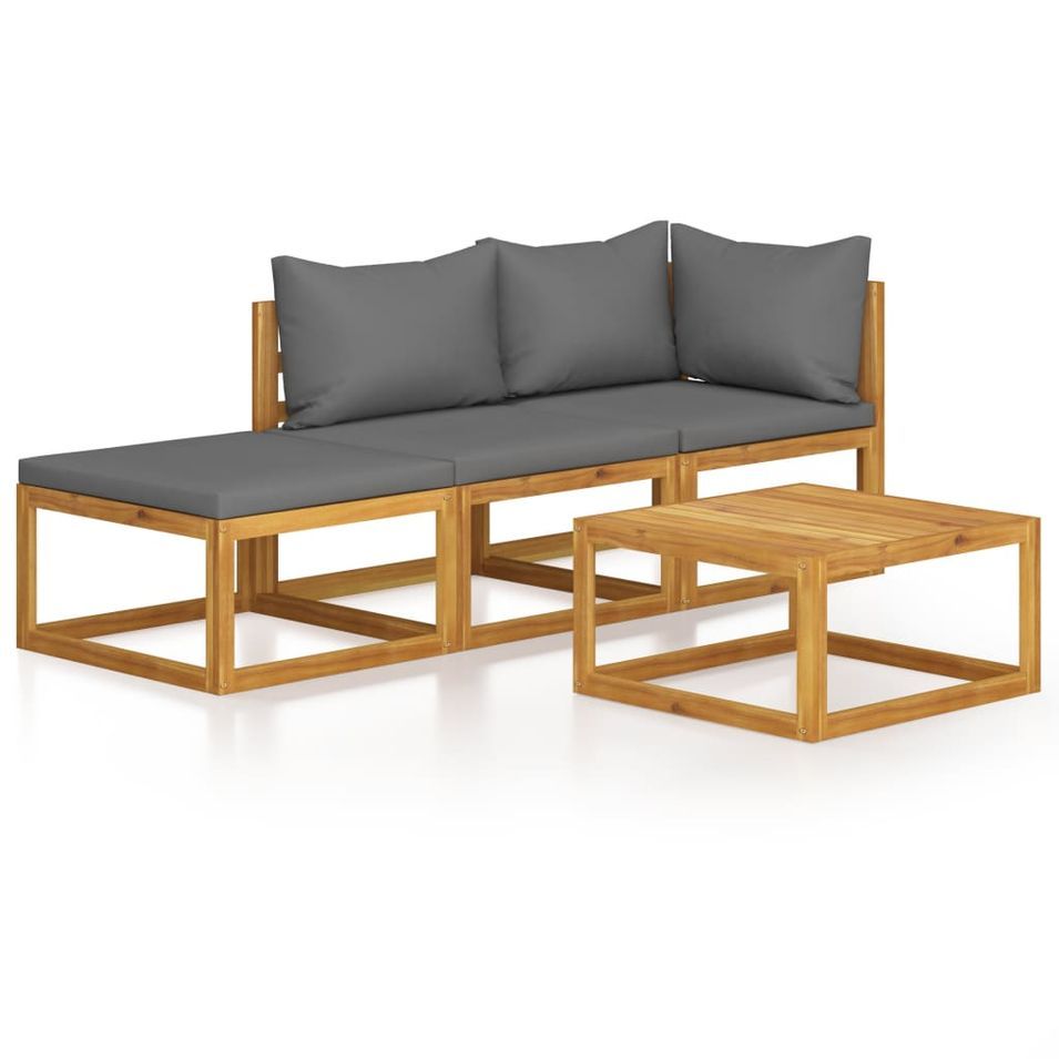 Salon de jardin 4 pcs avec coussin Bois d'acacia solide - Photo n°1