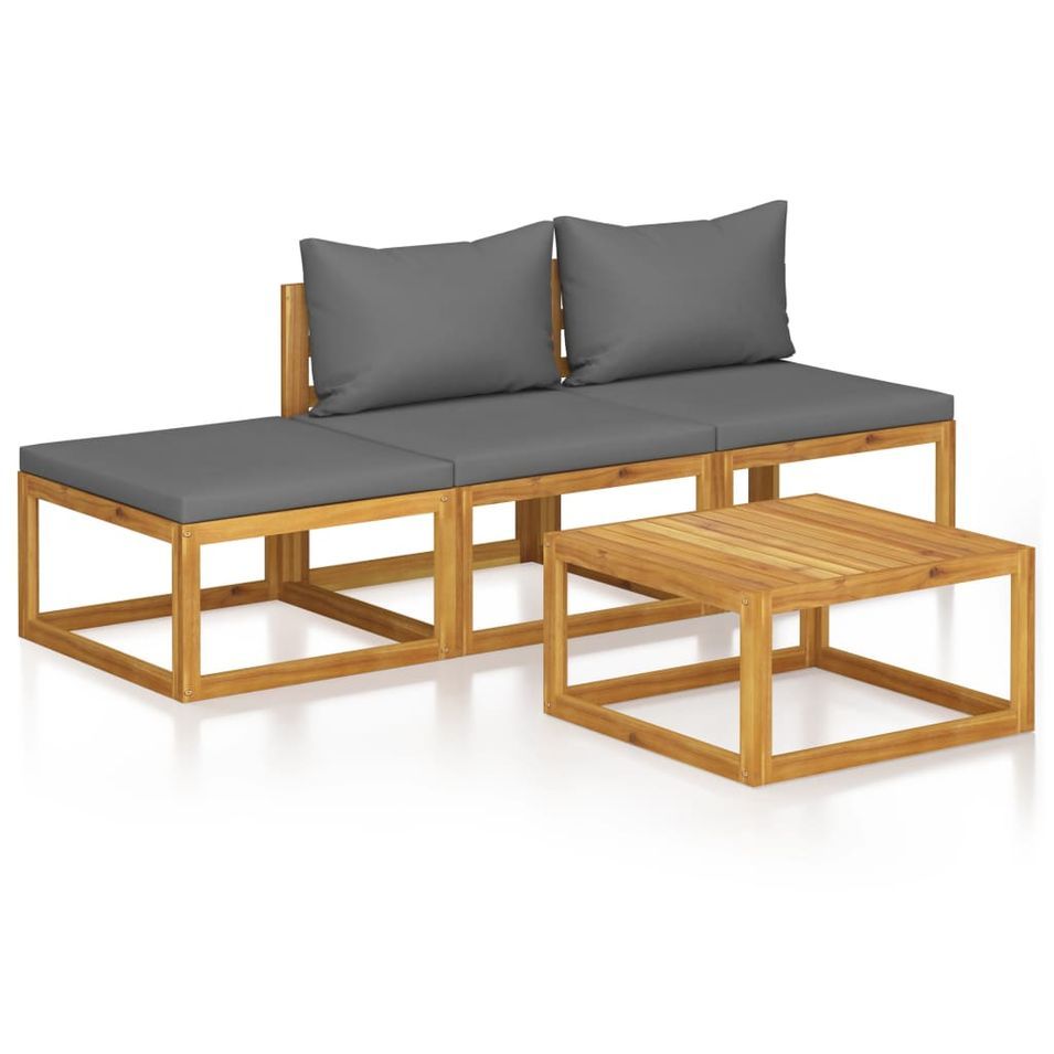 Salon de jardin 4 pcs avec coussin Bois d'acacia solide 2 - Photo n°1
