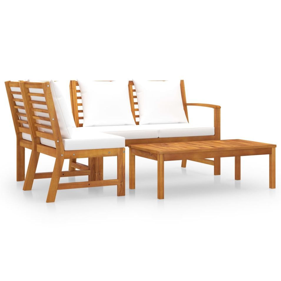 Salon de jardin 4 pcs avec coussin Crème Bois d'acacia solide 5 - Photo n°1